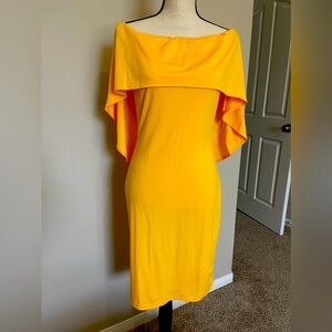 Golden yellow off shoulder cape dress